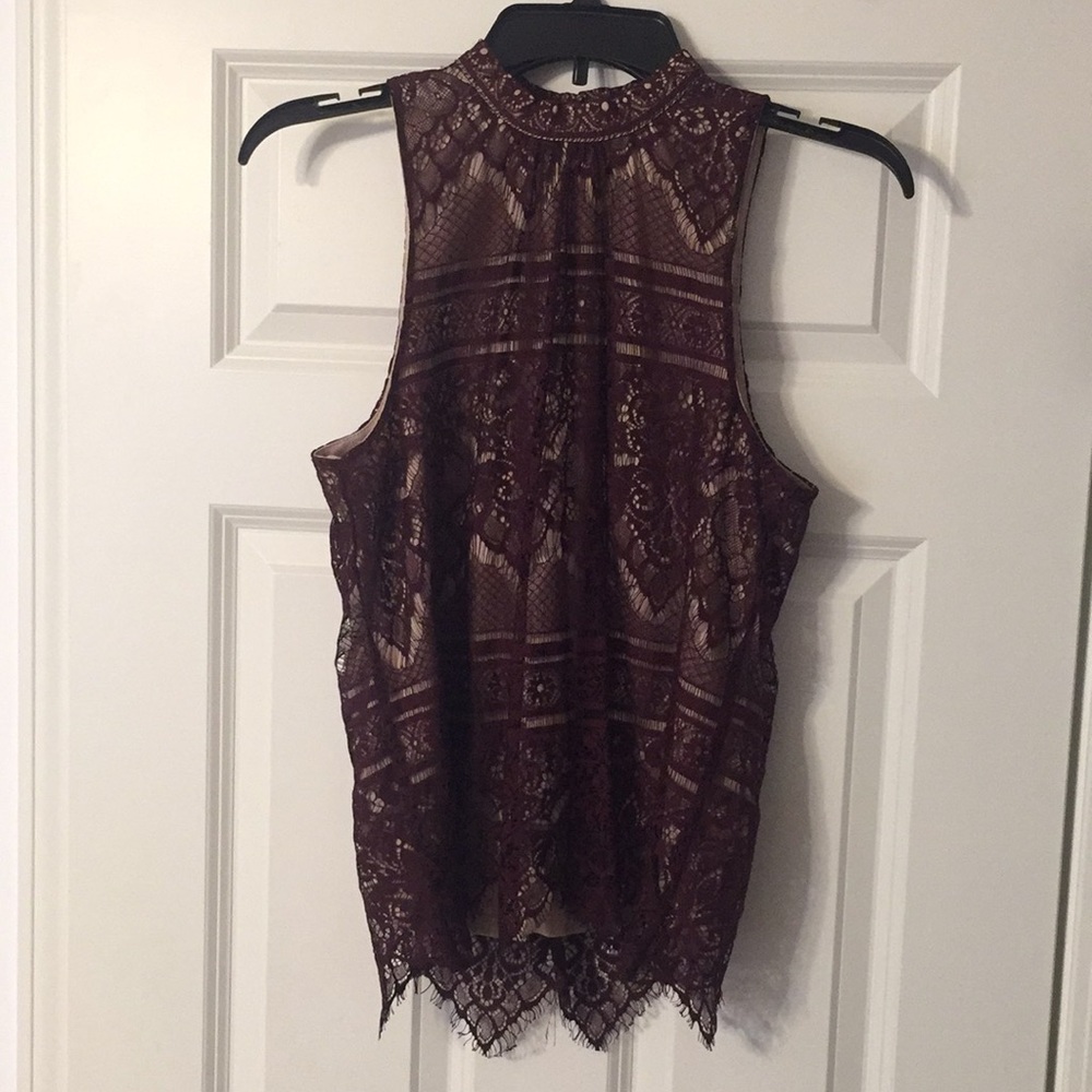 Maroon Lace High-Neck Tank Top